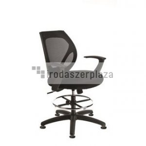 Magasított irodai munkaszék lábtartó gyűrűvel, tappanccsal, fekete szövetborítás, hálós háttámla, MAYAH "High"