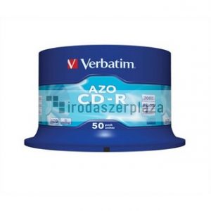 CD-R lemez, Crystal bevonat, AZO, 700MB, 52x, 50 db, hengeren VERBATIM "DataLife Plus"