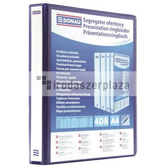 Gyűrűs könyv, panorámás, 4 gyűrű, D alakú, 44 mm, A4, PP, DONAU, kék