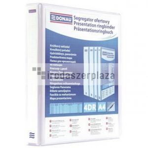 Gyűrűs könyv, panorámás, 4 gyűrű, D alakú, 80 mm, A4, PP, DONAU, fehér