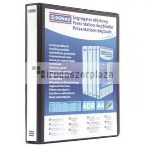 Gyűrűs könyv, panorámás, 4 gyűrű, D alakú, 80 mm, A4, PP, DONAU, fekete