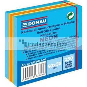 Öntapadó jegyzettömb, 50x50mm, 250 lap, DONAU, neon kék