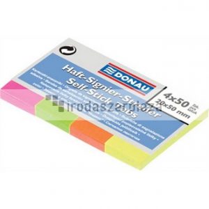 Jelölőcímke, papír, 4x50 lap, 20x50 mm, DONAU, vegyes szín