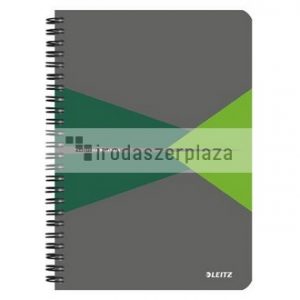 Spirálfüzet, A5, kockás, 90 lap, laminált karton borító, LEITZ "Office", szürke-zöld