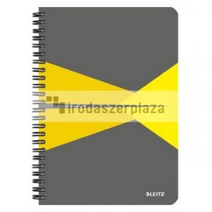 Spirálfüzet, A5, vonalas, 90 lap, laminált karton borító, LEITZ "Office", szürke-sárga