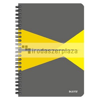 Spirálfüzet, A5, vonalas, 90 lap, laminált karton borító, LEITZ "Office", szürke-sárga