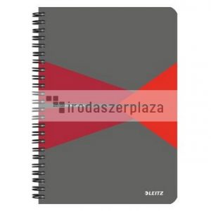 Spirálfüzet, A5, vonalas, 90 lap, laminált karton borító, LEITZ "Office", szürke-piros