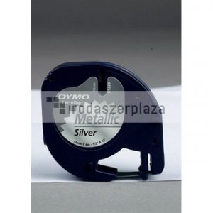 Feliratozógép szalag, műanyag, 12 mm x 4 m, DYMO "Letratag", ezüst