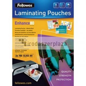 Meleglamináló fólia, 80 mikron, A4, fényes, öntapadó, 100 db, FELLOWES