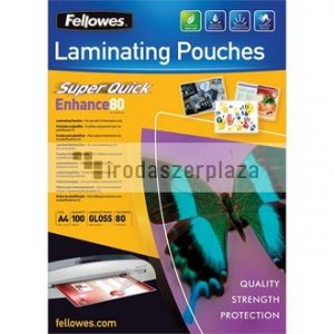 Meleglamináló fólia, 80 mikron, A4, SuperQuick, fényes, 100 db, FELLOWES