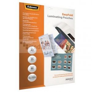 Meleglamináló fólia, 80 mikron, A3, fényes, előrehajtott, 25 db, FELLOWES "Admire Easyfold"