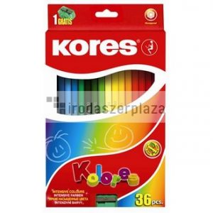 Színes ceruza készlet, hatszögletű, KORES "Hexagonal", 36 különböző szín