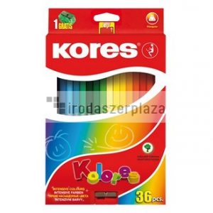 Színes ceruza készlet, háromszögletű, KORES "Triangular", 36 különböző szín