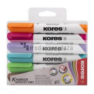 Tábla- és flipchart marker készlet, 1-3 mm, kúpos, KORES "K-Marker", 6 különböző szín