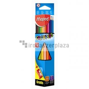 Színes ceruza készlet, háromszögletű, hegyezővel, MAPED "Color`Peps", 12 különböző szín