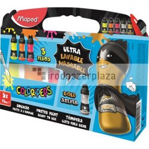 Tempera, palackos, 5x75 ml, "ultra-washable", MAPED, fluoreszkáló + metál színek