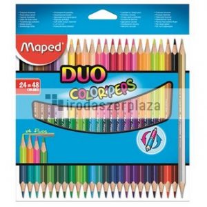 Színes ceruza készlet, háromszögletű, kétvégű, MAPED "Color`Peps Duo", 48 különböző szín