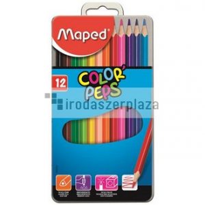 Színes ceruza készlet, háromszögletű, fém doboz, MAPED "Color`Peps", 12 különböző szín
