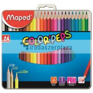 Színes ceruza készlet, háromszögletű, fém doboz, MAPED "Color`Peps", 24 különböző szín