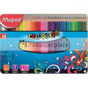 Színes ceruza készlet, háromszögletű, fém doboz, MAPED "Color`Peps", 48 különböző szín