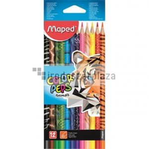 Színes ceruza készlet, háromszögletű, MAPED "Color`Peps Animal", 12 különböző szín