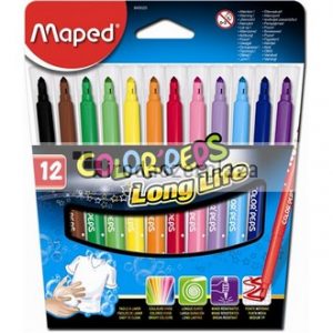 Filctoll készlet, 1-3,6 mm, kimosható, MAPED "Color`Peps", 12 különböző szín