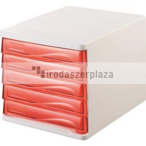 Irattároló, műanyag, 5 fiókos, HELIT, fehér/áttetsző piros