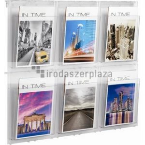 Prospektustartó, fali, A4, 6 rekeszes, HELIT "Placativ", átlátszó