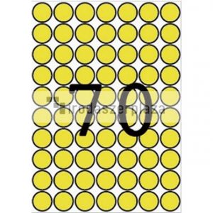 Etikett, 19 mm kör, színes, A5 hordozón, APLI, sárga, 560 etikett/csomag