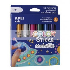 Tempera stift készlet, toll alakú, APLI "Kids", 6 különböző metál szín