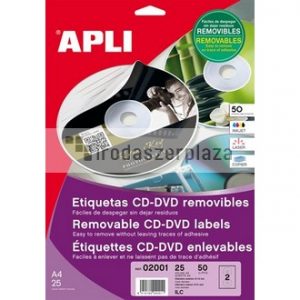 Etikett, CD/DVD, A4, matt, eltávolítható, APLI