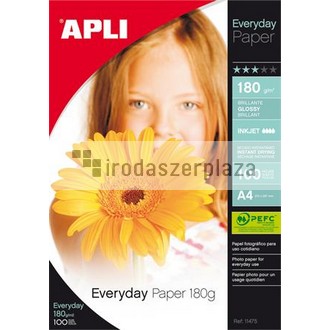 Fotópapír, tintasugaras, A4, 180 g, fényes, APLI "Everyday"
