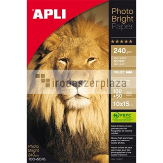 Fotópapír, tintasugaras, 10x15 cm, 240 g, fényes, APLI "Photo Bright"