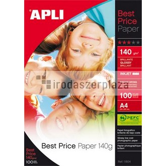 Fotópapír, tintasugaras, A4, 140 g, fényes, APLI "Best Price"