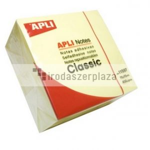 Öntapadó jegyzettömb, 75x75 mm, 400 lap, APLI "Classic", sárga