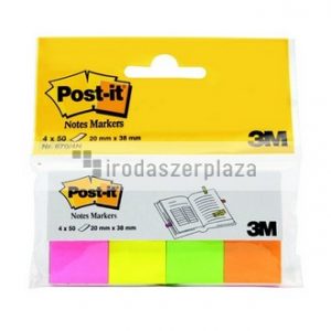 Jelölőcímke, papír, 4x50 lap, 20x38 mm, 3M POSTIT, neon vegyes