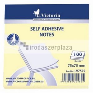 Öntapadó jegyzettömb, 75x75 mm, 100 lap, VICTORIA OFFICE, sárga