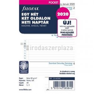 Kalendárium betét, tervező, pocket méret, heti, 1 hét/2 oldal, 2020, FILOFAX