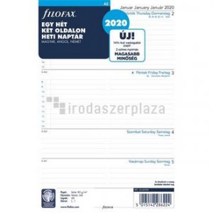 Kalendárium betét, tervező, A5, heti, 1 hét/2 oldal, 2020, FILOFAX