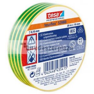 Szigetelőszalag, 19 mm x 20 m, TESA "Professional", zöld-sárga