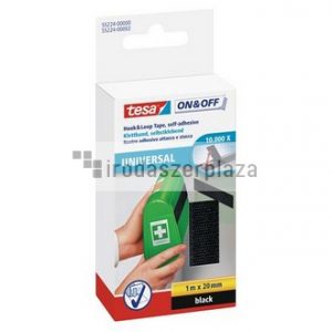 Tépőzár, öntapadó, univerzális, 20 mm x 1 m, TESA "On&Off", fekete