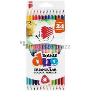 Színes ceruza készlet, kétvégű, háromszögletű, ICO "Süni", 24 különböző szín