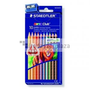 Színes ceruza készlet, háromszögletű, vastag, STAEDTLER "Noris jumbo 128", 10 különböző szín