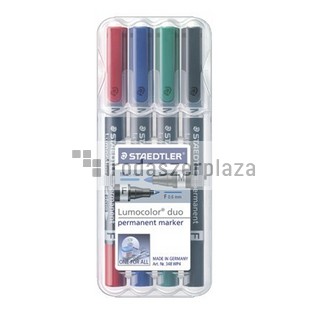 Alkoholos marker készlet, F/M, 0,6/1,5 mm, kúpos, kétvégű, STAEDTLER "Lumocolor Duo 348", 4 különböző szín