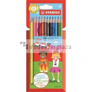 Színes ceruza készlet, hatszögletű, STABILO "Color", 12 különböző szín
