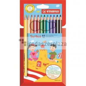Színes ceruza készlet, háromszögletű, vastag, STABILO "Trio thick", 12 különböző szín