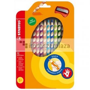 Színes ceruza készlet, háromszögletű, jobbkezes, STABILO "EasyColours", 12 különböző szín