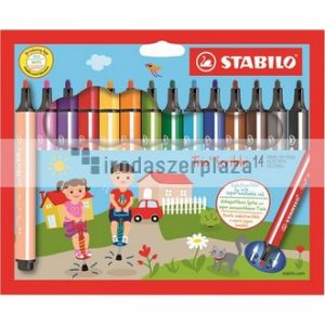 Filctoll készlet, 1,5-2 mm, rugós hegy, STABILO "Trio Scribbi", 14 különböző szín