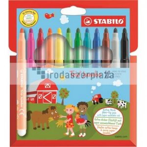 Filctoll készlet, 3 mm, STABILO "Trio Jumbo", 12 különböző szín