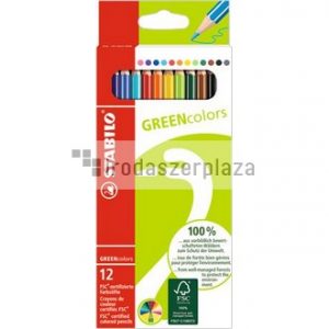 Színes ceruza készlet, hatszögletű, STABILO "GreenColors", 12 különböző szín